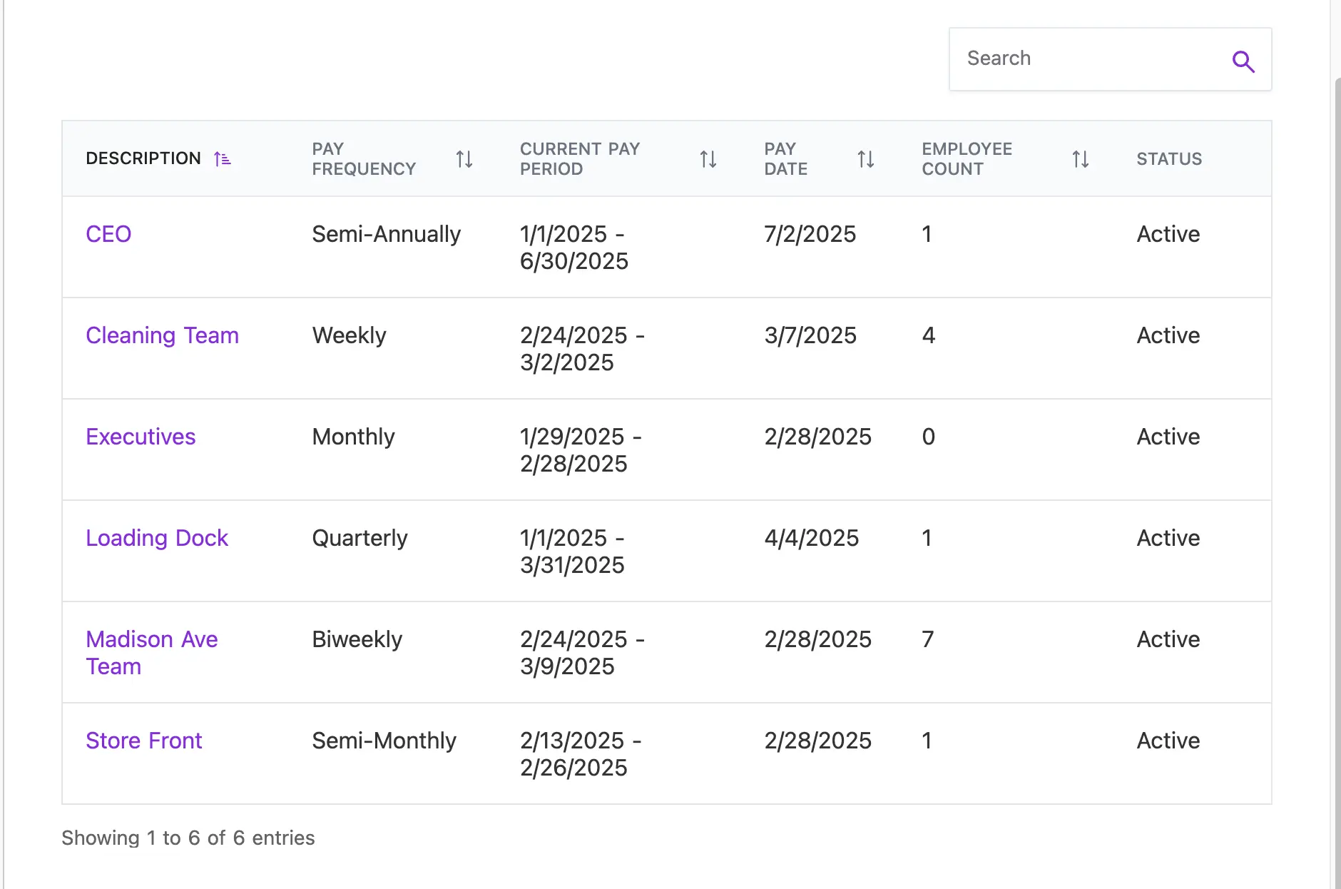 Example of pay schedules in Patriot Payroll